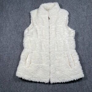 Bagatelle Women's Cream Faux Fur‎ Zip Vest – Fully Lined Sleeveless Jacket Sz M